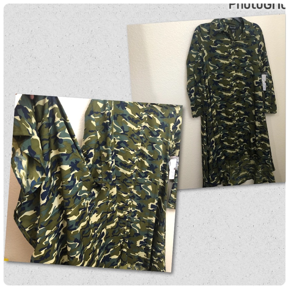 STEP IN STYLE Womens Small Hi Low Shirt Dress Camo Olive Flowy Lightweight NWT